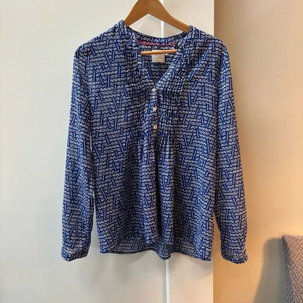 HD in Paris Anthropologie blue and white blouse 3/4 sleeve women’s size 8